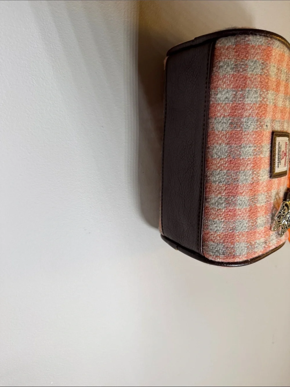 Glen Appin Harris Tweed Wool Satchel Crossbody Bag Pink Plaid + Twilly Charm